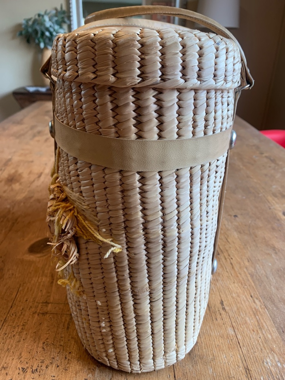 Vintage Woven Straw Tote with Yellow Floral Embroidery - Picture 12 of 16